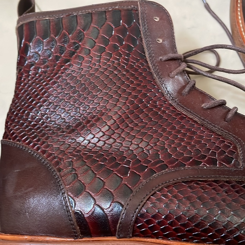 Marc Nolan Brown Lincoln Leather Croc Texture Trim Cap Toe Shoes, Size 15 - Picture 10 of 10